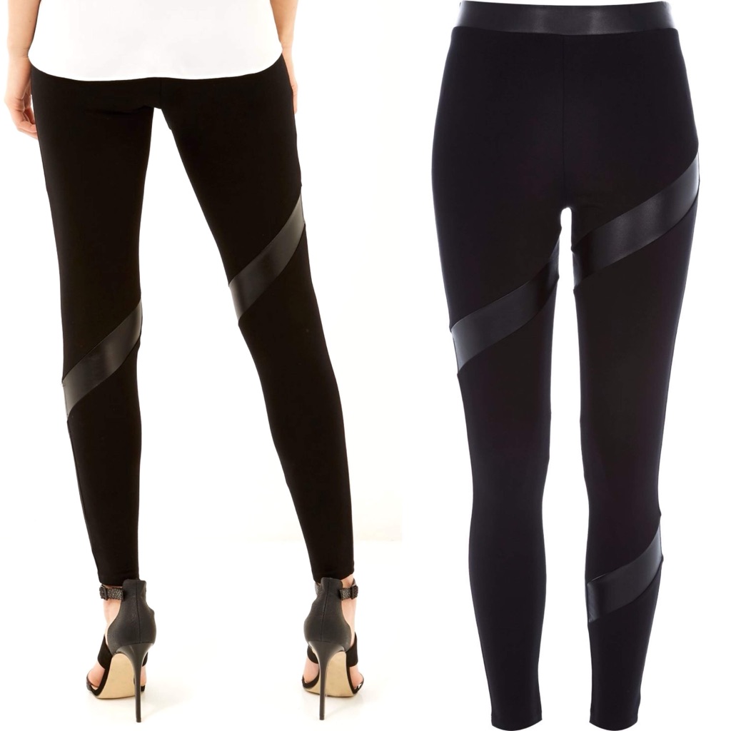 River Island Womens Leggings Leather Trim High Rise Elastic Waistband In Black